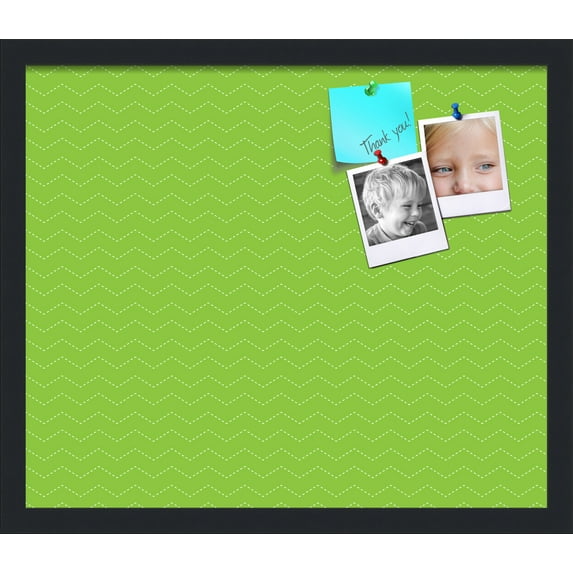 PinPix ArtToFrames 18x15 Custom Cork Bulletin Board Green Chevron Poster Board Has a Fabric Style Canvas Finish, Framed in Satin Black (PinPix-518)