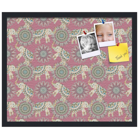 PinPix ArtToFrames 18x22 Custom Cork Bulletin Board Bohemian Elephants Watermelon   Poster Board Has a Fabric Style Canvas Finish, Framed in Satin Black (PinPix-1580)