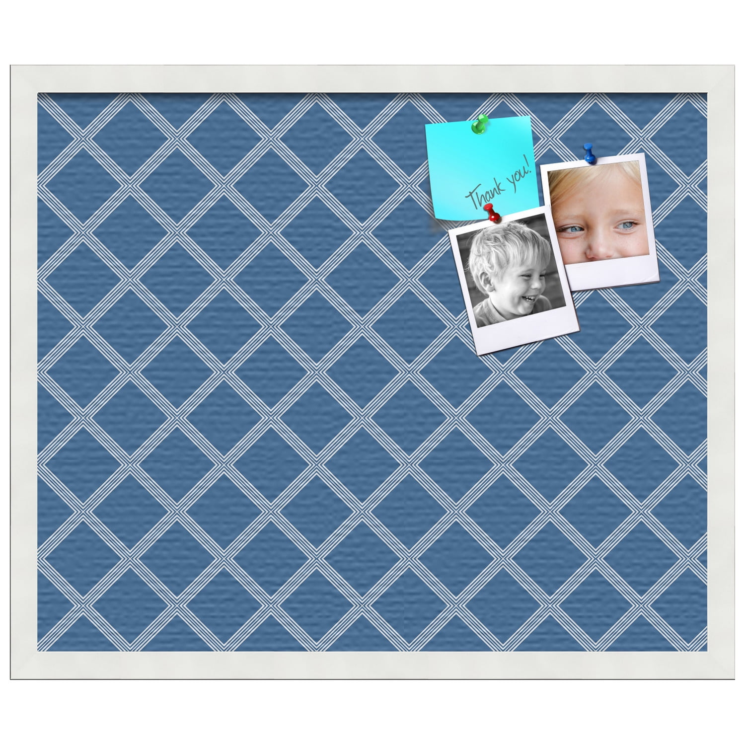 PinPix ArtToFrames 18x22 Custom Cork Bulletin Board Diamond Modern Pattern Navy   Poster Board Has a Fabric Style Canvas Finish, Framed in Satin White Frame (PinPix-1804)