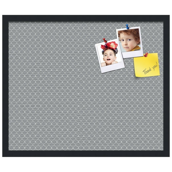 PinPix ArtToFrames 18x22 Custom Cork Bulletin Board Grey Chain Poster Board Has a Fabric Style Canvas Finish, Framed in Satin Black (PinPix-570)