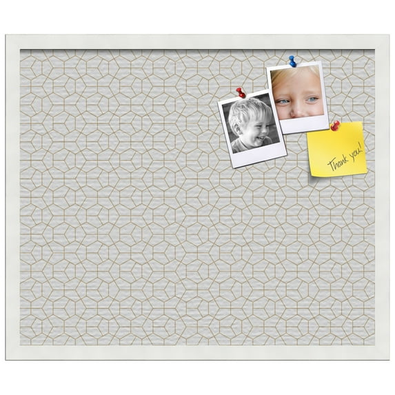 PinPix ArtToFrames 18x22 Custom Cork Bulletin Board Modeco Hex Gold Poster Board Has a Fabric Style Canvas Finish, Framed in Satin White Frame (PinPix-1537)