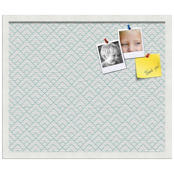 PinPix ArtToFrames 18x22 Custom Cork Bulletin Board Peaks Modern Pattern White Aqua Poster Board Has a Fabric Style Canvas Finish, Framed in Satin White Frame (PinPix-1791)
