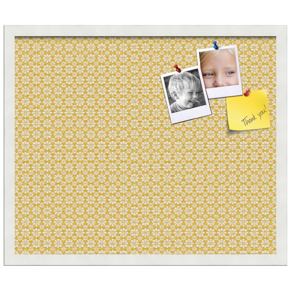 PinPix ArtToFrames 18x22 Custom Cork Bulletin Board Vintage Yellow Flower   Poster Board Has a Fabric Style Canvas Finish, Framed in Satin White Frame (PinPix-269)