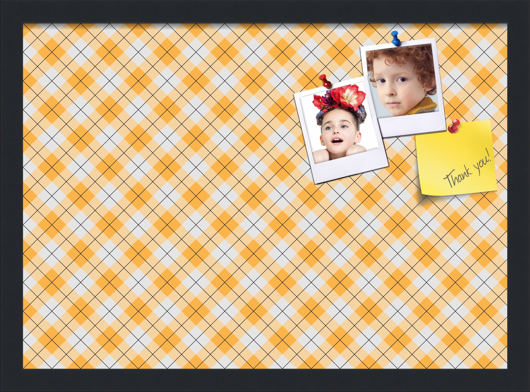 PinPix ArtToFrames 19x13 Custom Cork Bulletin Board Argyle Orange   Poster Board Has a Fabric Style Canvas Finish, Framed in Satin Black (PinPix-636)