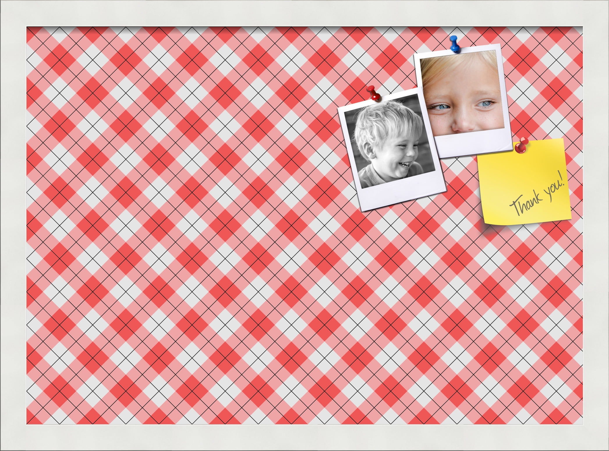 PinPix ArtToFrames 19x13 Custom Cork Bulletin Board Argyle Red   Poster Board Has a Fabric Style Canvas Finish, Framed in Satin White Frame (PinPix-646)