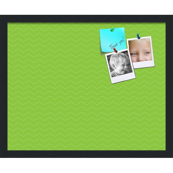 PinPix ArtToFrames 19x15 Custom Cork Bulletin Board Green Chevron Poster Board Has a Fabric Style Canvas Finish, Framed in Satin Black (PinPix-518)
