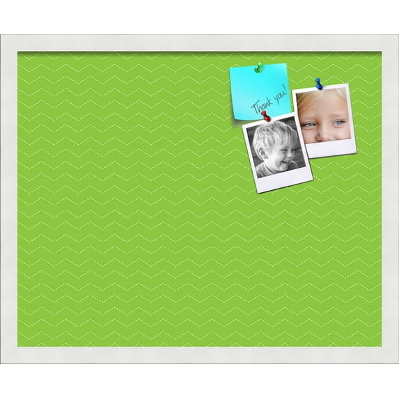 PinPix ArtToFrames 19x15 Custom Cork Bulletin Board Green Chevron Poster Board Has a Fabric Style Canvas Finish, Framed in Satin White Frame (PinPix-518)