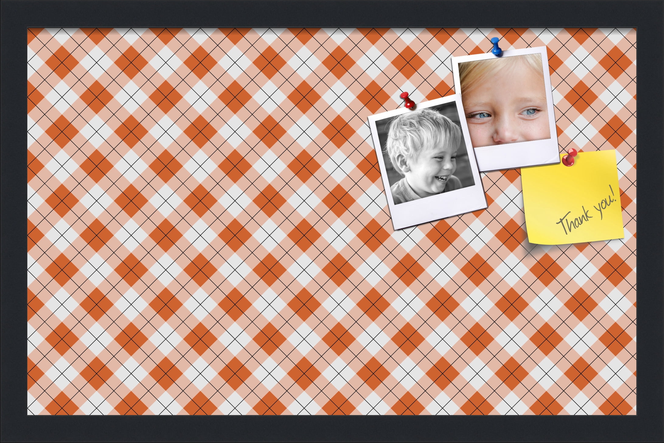 PinPix ArtToFrames 20x12 Custom Cork Bulletin Board Argyle Burnt Orange   Poster Board Has a Fabric Style Canvas Finish, Framed in Satin Black (PinPix-634)