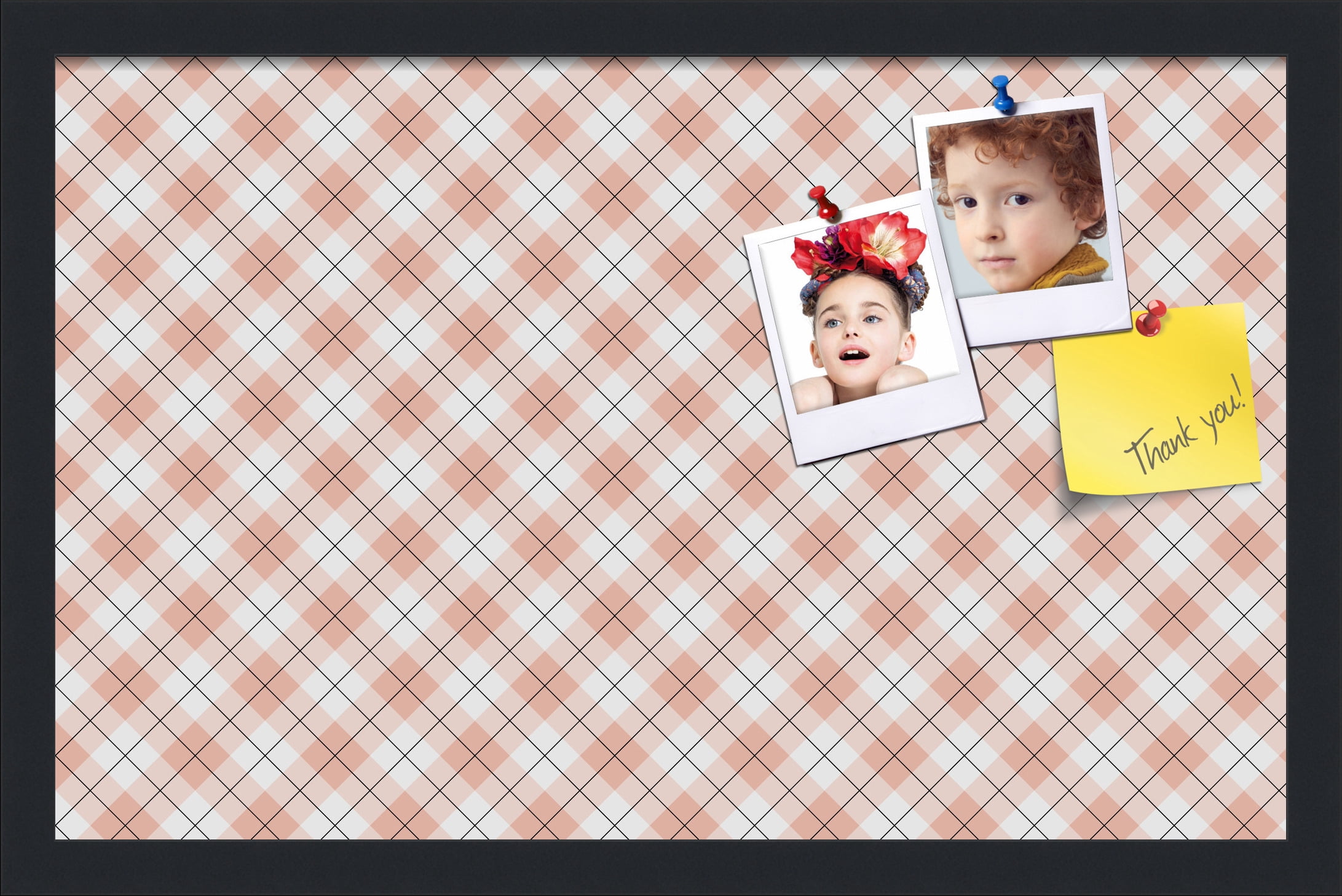 PinPix ArtToFrames 20x12 Custom Cork Bulletin Board Argyle Tan   Poster Board Has a Fabric Style Canvas Finish, Framed in Satin Black (PinPix-643)