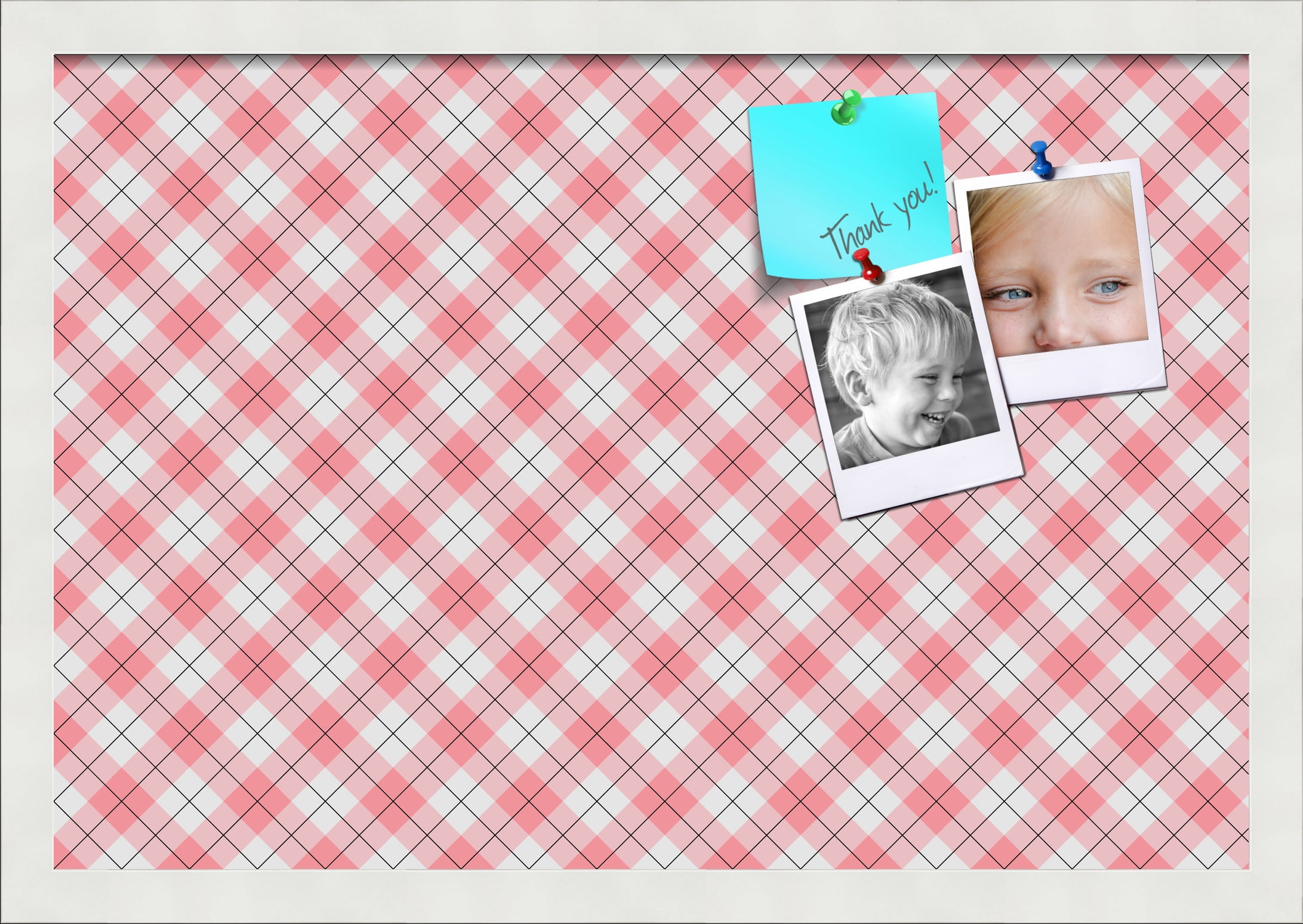 PinPix ArtToFrames 20x13 Custom Cork Bulletin Board Argyle Light Pink   Poster Board Has a Fabric Style Canvas Finish, Framed in Satin White Frame (PinPix-649)