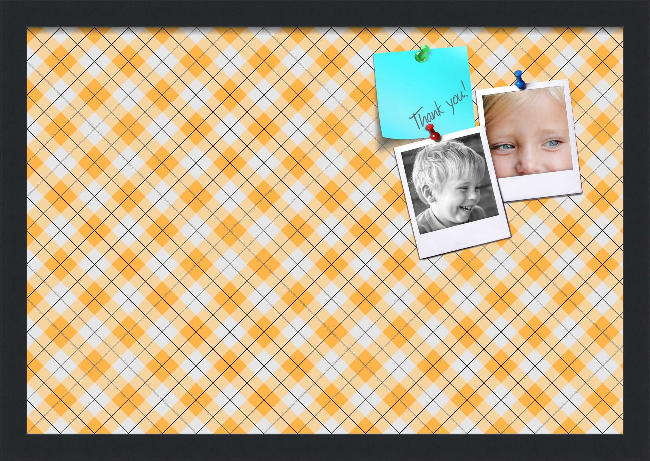 PinPix ArtToFrames 20x13 Custom Cork Bulletin Board Argyle Orange   Poster Board Has a Fabric Style Canvas Finish, Framed in Satin Black (PinPix-636)