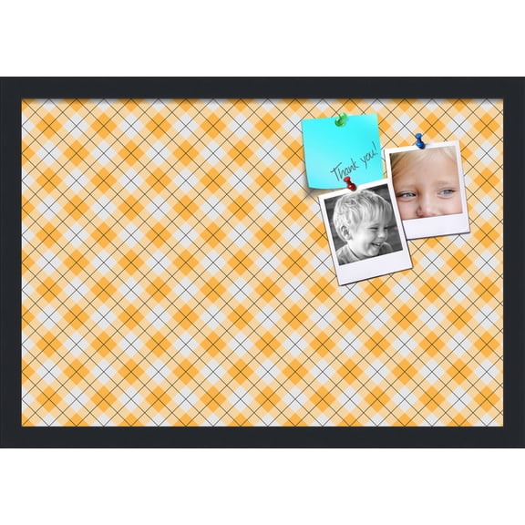 PinPix ArtToFrames 20x13 Custom Cork Bulletin Board Argyle Orange Poster Board Has a Fabric Style Canvas Finish, Framed in Satin Black (PinPix-636)