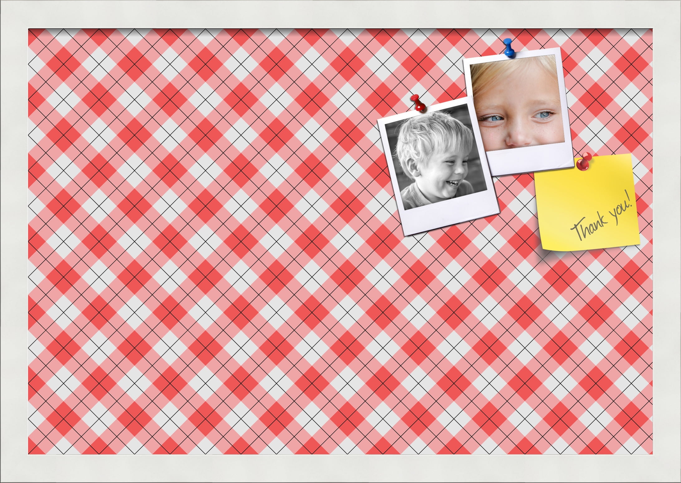 PinPix ArtToFrames 20x13 Custom Cork Bulletin Board Argyle Red   Poster Board Has a Fabric Style Canvas Finish, Framed in Satin White Frame (PinPix-646)