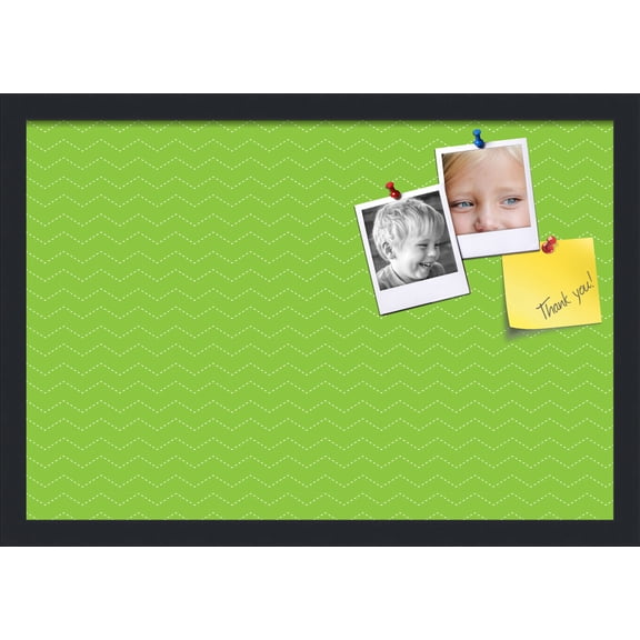 PinPix ArtToFrames 20x13 Custom Cork Bulletin Board Green Chevron   Poster Board Has a Fabric Style Canvas Finish, Framed in Satin Black (PinPix-518)