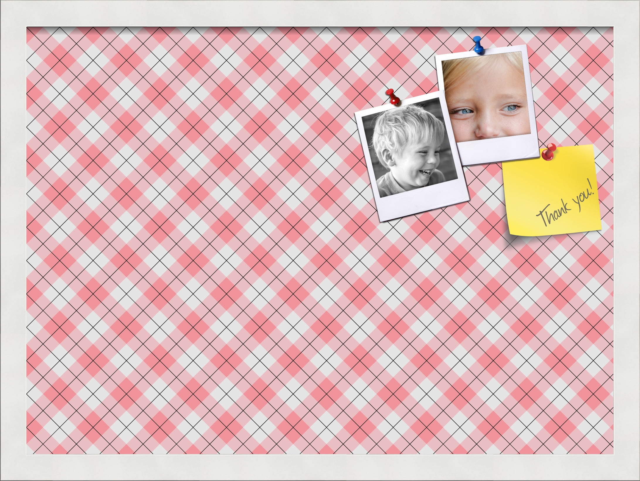 PinPix ArtToFrames 20x14 Custom Cork Bulletin Board Argyle Light Pink   Poster Board Has a Fabric Style Canvas Finish, Framed in Satin White Frame (PinPix-649)