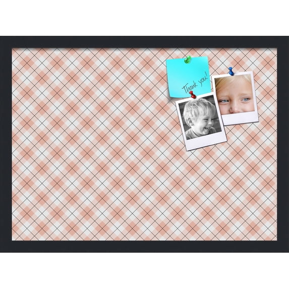 PinPix ArtToFrames 20x14 Custom Cork Bulletin Board Argyle Tan Poster Board Has a Fabric Style Canvas Finish, Framed in Satin Black (PinPix-643)