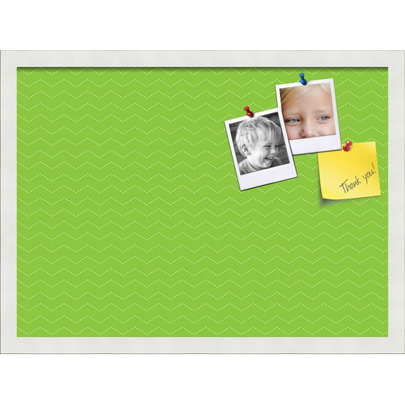 PinPix ArtToFrames 20x14 Custom Cork Bulletin Board Green Chevron Poster Board Has a Fabric Style Canvas Finish, Framed in Satin White Frame (PinPix-518)