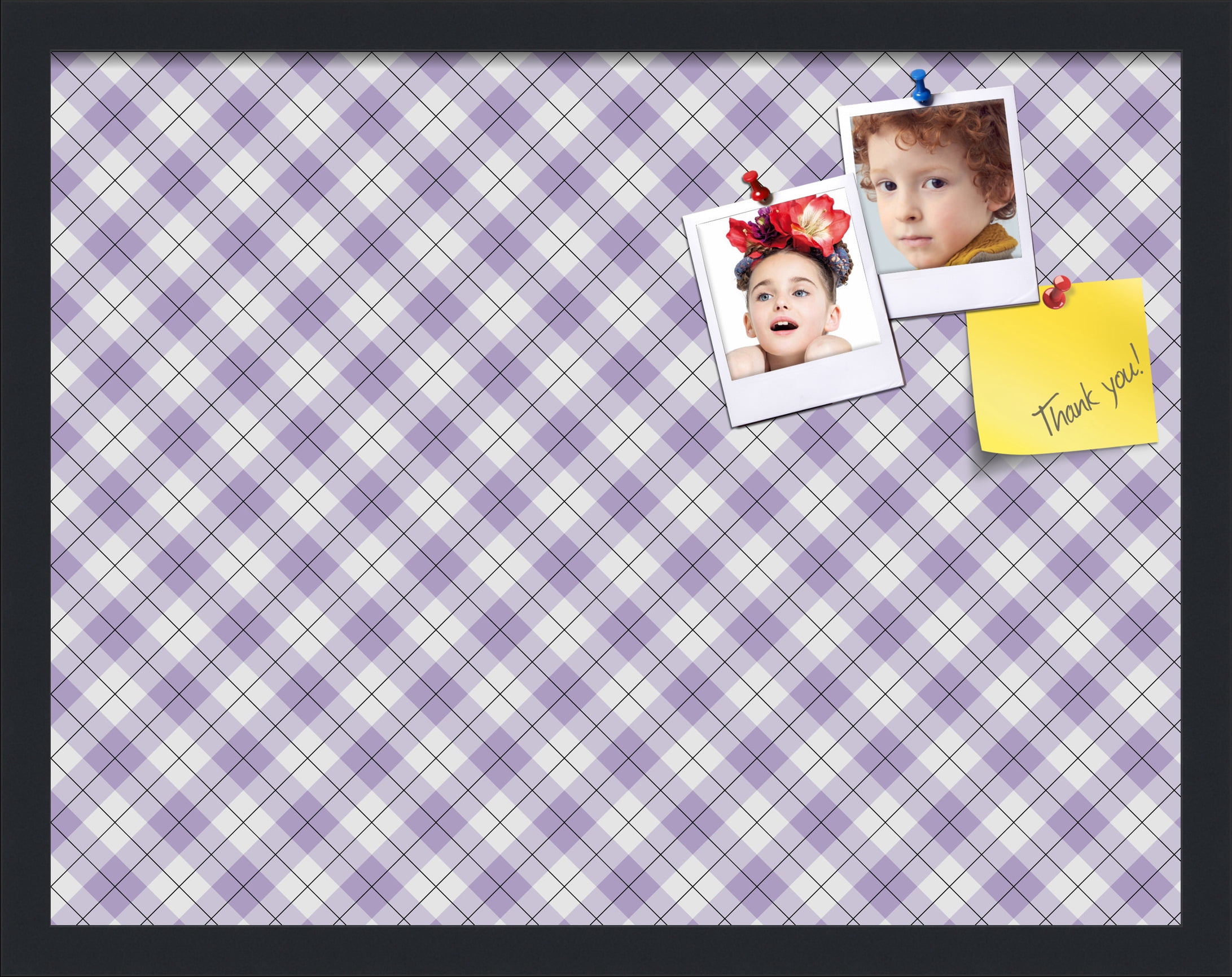 PinPix ArtToFrames 20x15 Custom Cork Bulletin Board Argyle Lilac   Poster Board Has a Fabric Style Canvas Finish, Framed in Satin Black (PinPix-639)