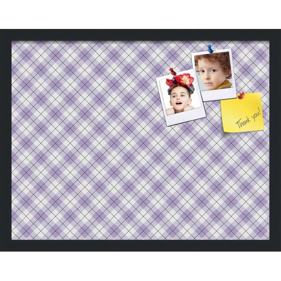 PinPix ArtToFrames 20x15 Custom Cork Bulletin Board Argyle Lilac Poster Board Has a Fabric Style Canvas Finish, Framed in Satin Black (PinPix-639)