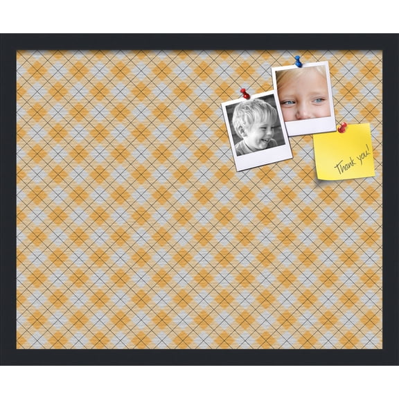 PinPix ArtToFrames 20x16 Custom Cork Bulletin Board Argyle Orange Poster Board Has a Fabric Style Canvas Finish, Framed in Satin Black (PinPix-636)
