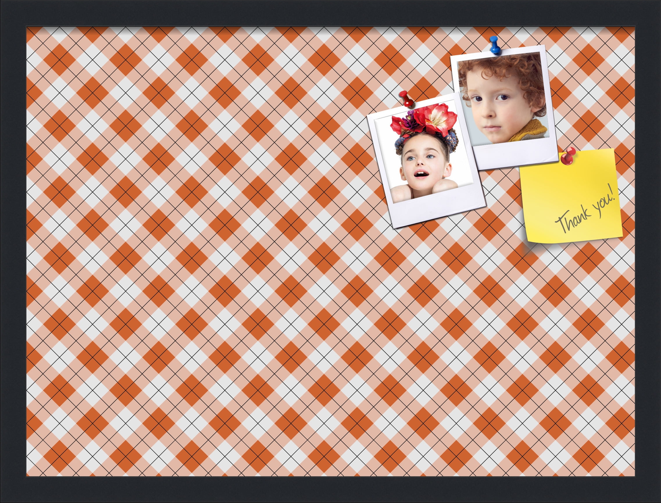 PinPix ArtToFrames 21x15 Custom Cork Bulletin Board Argyle Burnt Orange   Poster Board Has a Fabric Style Canvas Finish, Framed in Satin Black (PinPix-634)