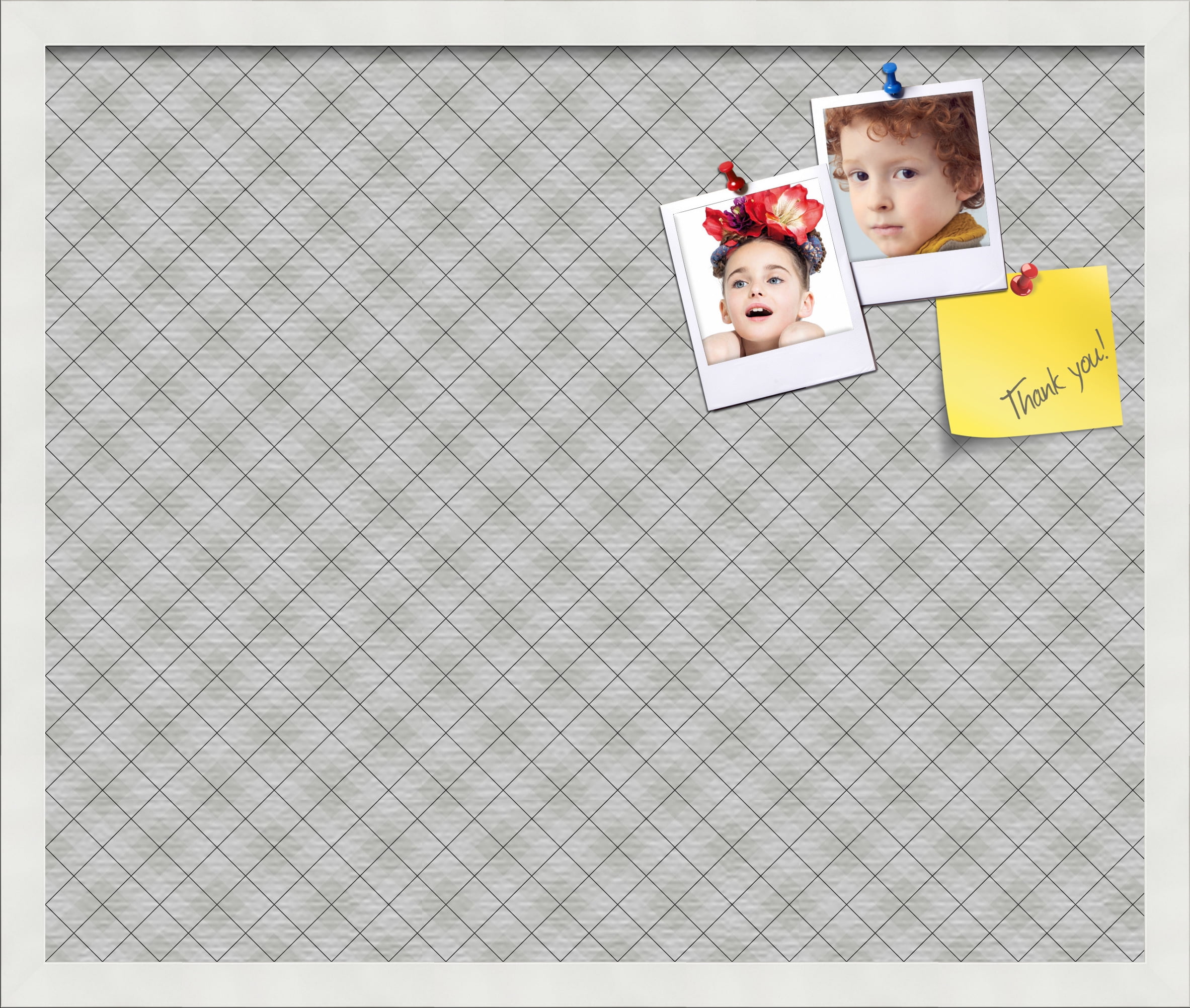 PinPix ArtToFrames 22x18 Custom Cork Bulletin Board Argyle Gray   Poster Board Has a Fabric Style Canvas Finish, Framed in Satin White Frame (PinPix-638)