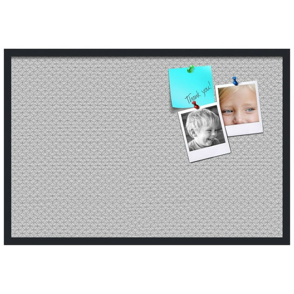 PinPix ArtToFrames 22x34 Custom Cork Bulletin Board B W Circles Poster Board Has a Fabric Style Canvas Finish, Framed in Satin Black (PinPix-117)