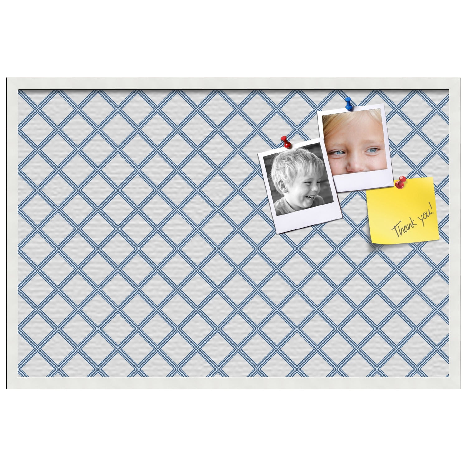 PinPix ArtToFrames 22x34 Custom Cork Bulletin Board Diamond Modern Pattern Navy White   Poster Board Has a Fabric Style Canvas Finish, Framed in Satin White Frame (PinPix-1805)