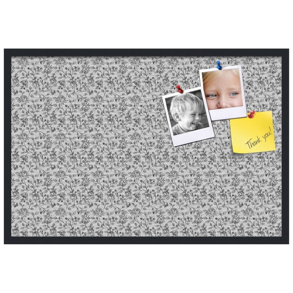 PinPix ArtToFrames 22x34 Custom Cork Bulletin Board Floral Black Roses   Poster Board Has a Fabric Style Canvas Finish, Framed in Satin Black (PinPix-165)