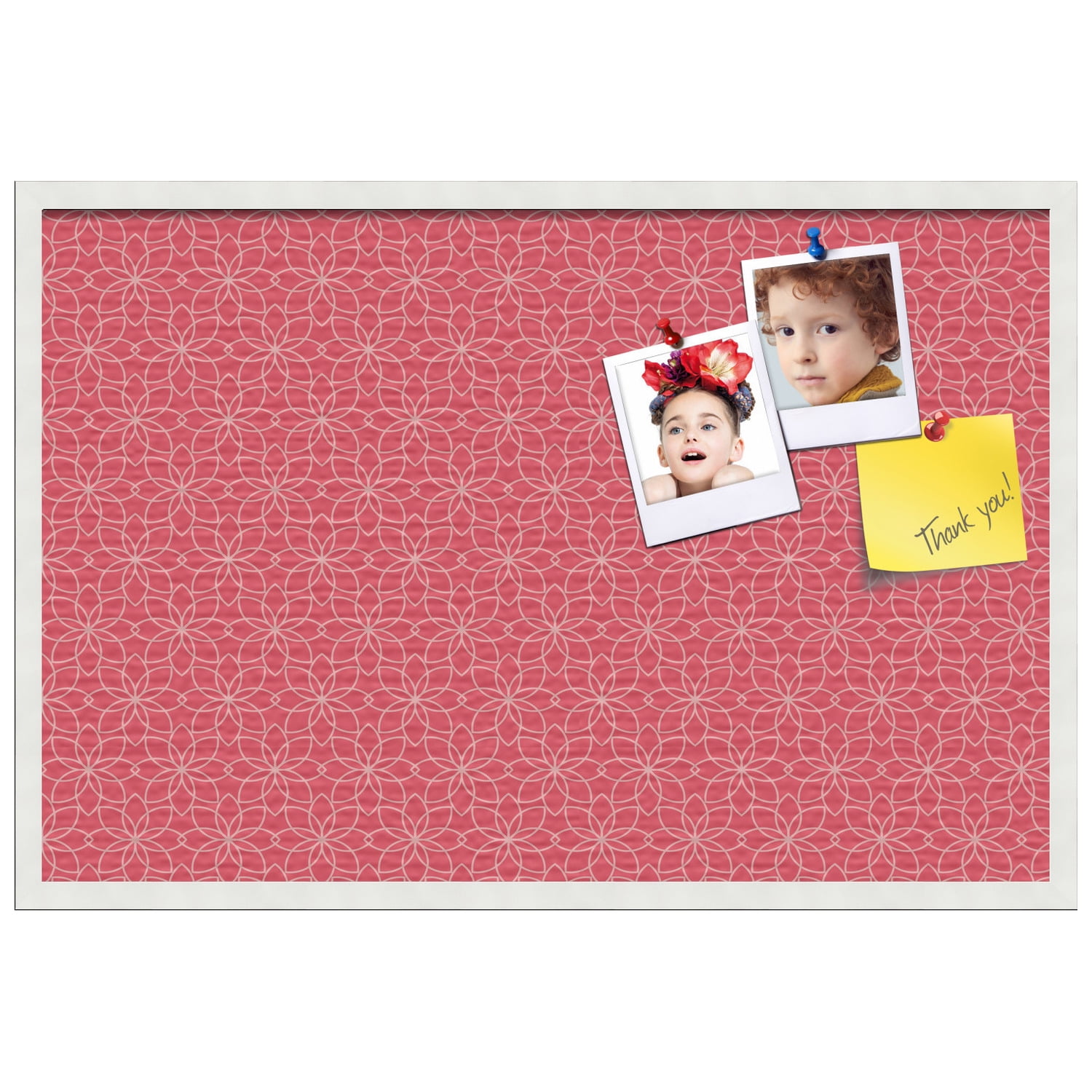 PinPix ArtToFrames 22x34 Custom Cork Bulletin Board Floral Pink   Poster Board Has a Fabric Style Canvas Finish, Framed in Satin White Frame (PinPix-549)