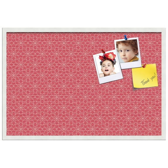PinPix ArtToFrames 22x34 Custom Cork Bulletin Board Floral Pink Poster Board Has a Fabric Style Canvas Finish, Framed in Satin White Frame (PinPix-549)