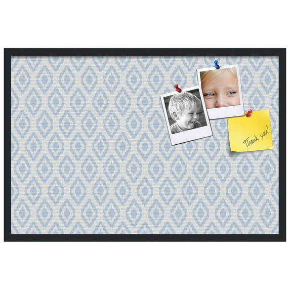 PinPix ArtToFrames 22x34 Custom Cork Bulletin Board Ikat Light Blue Poster Board Has a Fabric Style Canvas Finish, Framed in Satin Black (PinPix-1633)