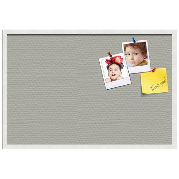 PinPix ArtToFrames 22x34 Custom Cork Bulletin Board Lux Stripes Pewter Poster Board Has a Fabric Style Canvas Finish, Framed in Satin White Frame (PinPix-1671)