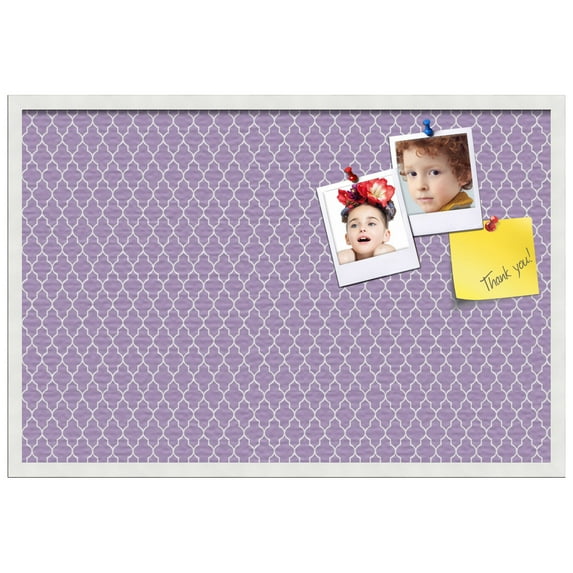 PinPix ArtToFrames 22x34 Custom Cork Bulletin Board Quatrefoil Lt Pur Poster Board Has a Fabric Style Canvas Finish, Framed in Satin White Frame (PinPix-489)