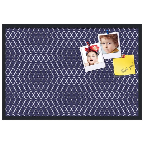 PinPix ArtToFrames 22x34 Custom Cork Bulletin Board Quatrefoil Navy Poster Board Has a Fabric Style Canvas Finish, Framed in Satin Black (PinPix-285)
