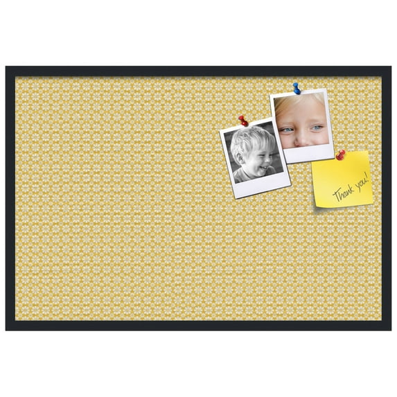 PinPix ArtToFrames 22x34 Custom Cork Bulletin Board Vintage Yellow Flower Poster Board Has a Fabric Style Canvas Finish, Framed in Satin Black (PinPix-269)