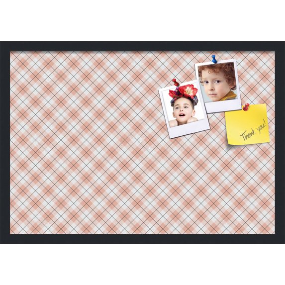 PinPix ArtToFrames 24x16 Custom Cork Bulletin Board Argyle Tan Poster Board Has a Fabric Style Canvas Finish, Framed in Satin Black (PinPix-643)
