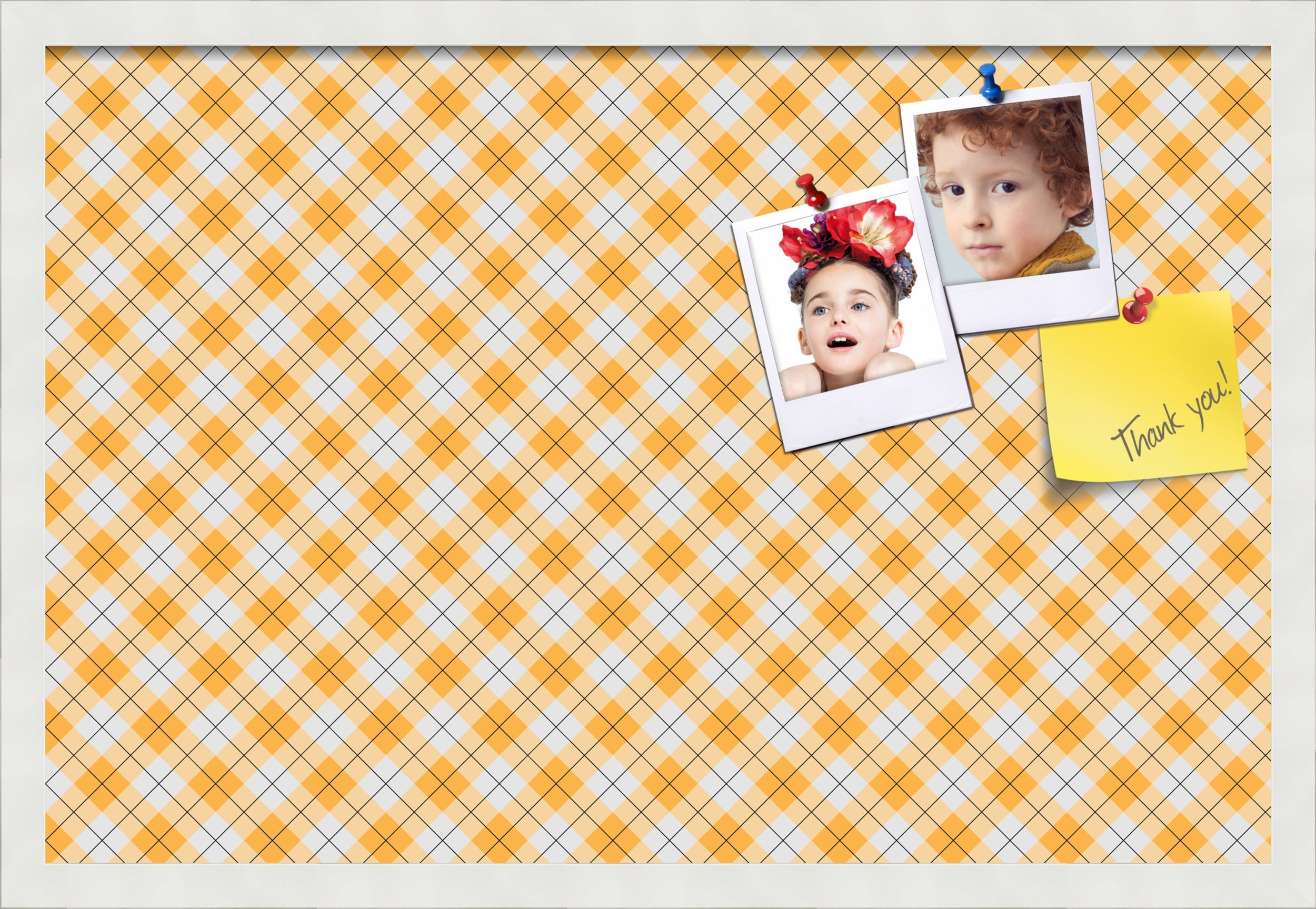PinPix ArtToFrames 25x16 Custom Cork Bulletin Board Argyle Orange   Poster Board Has a Fabric Style Canvas Finish, Framed in Satin White Frame (PinPix-636)