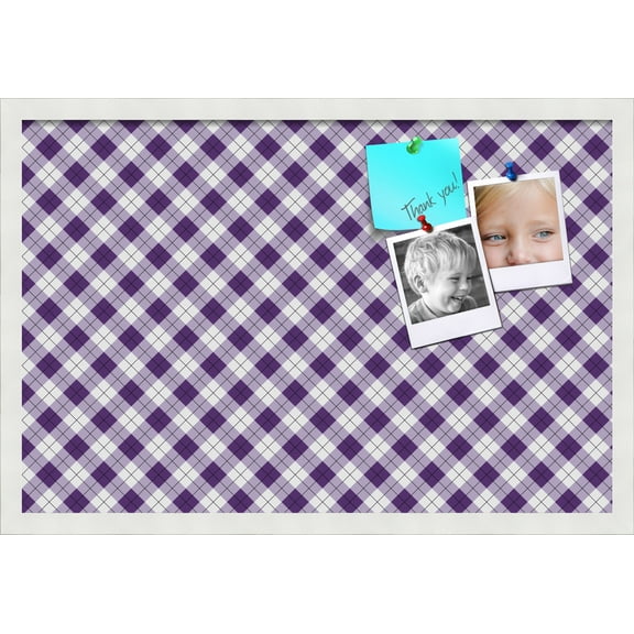 PinPix ArtToFrames 25x16 Custom Cork Bulletin Board Argyle Purple   Poster Board Has a Fabric Style Canvas Finish, Framed in Satin White Frame (PinPix-633)