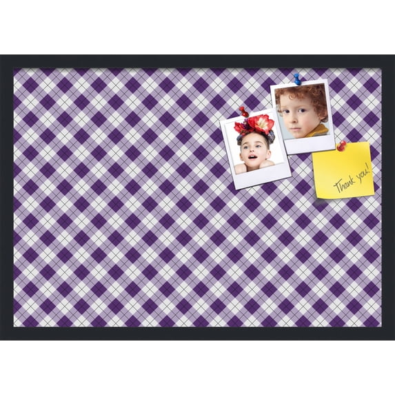 PinPix ArtToFrames 25x17 Custom Cork Bulletin Board Argyle Purple Poster Board Has a Fabric Style Canvas Finish, Framed in Satin Black (PinPix-633)