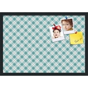 PinPix ArtToFrames 25x17 Custom Cork Bulletin Board Argyle Turquoise Poster Board Has a Fabric Style Canvas Finish, Framed in Satin Black (PinPix-648)