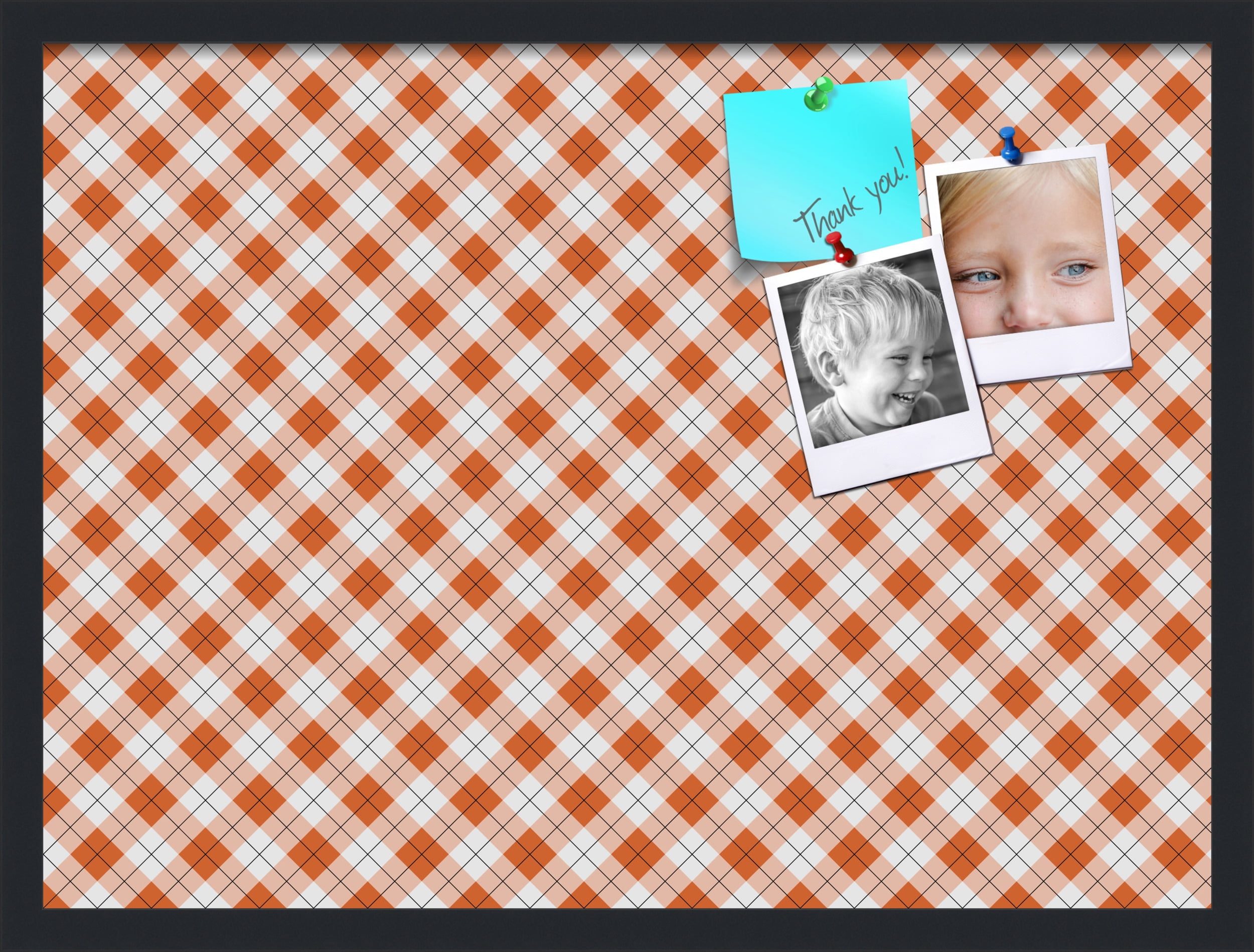 PinPix ArtToFrames 25x18 Custom Cork Bulletin Board Argyle Burnt Orange   Poster Board Has a Fabric Style Canvas Finish, Framed in Satin Black (PinPix-634)