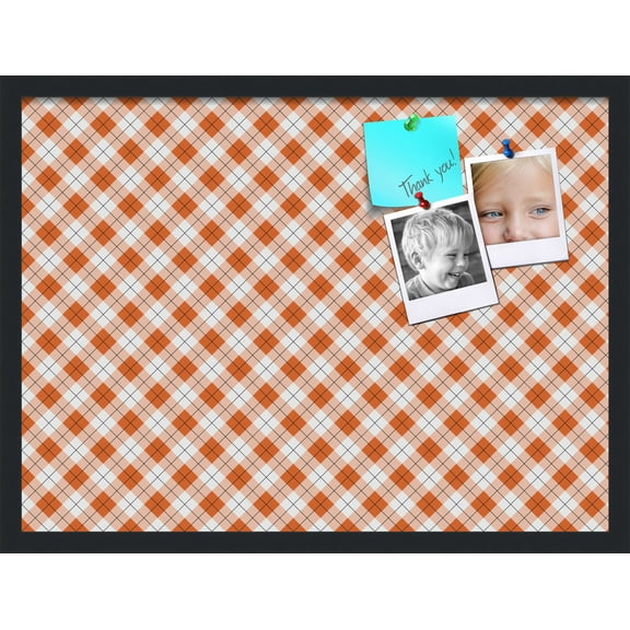 PinPix ArtToFrames 25x18 Custom Cork Bulletin Board Argyle Burnt Orange Poster Board Has a Fabric Style Canvas Finish, Framed in Satin Black (PinPix-634)
