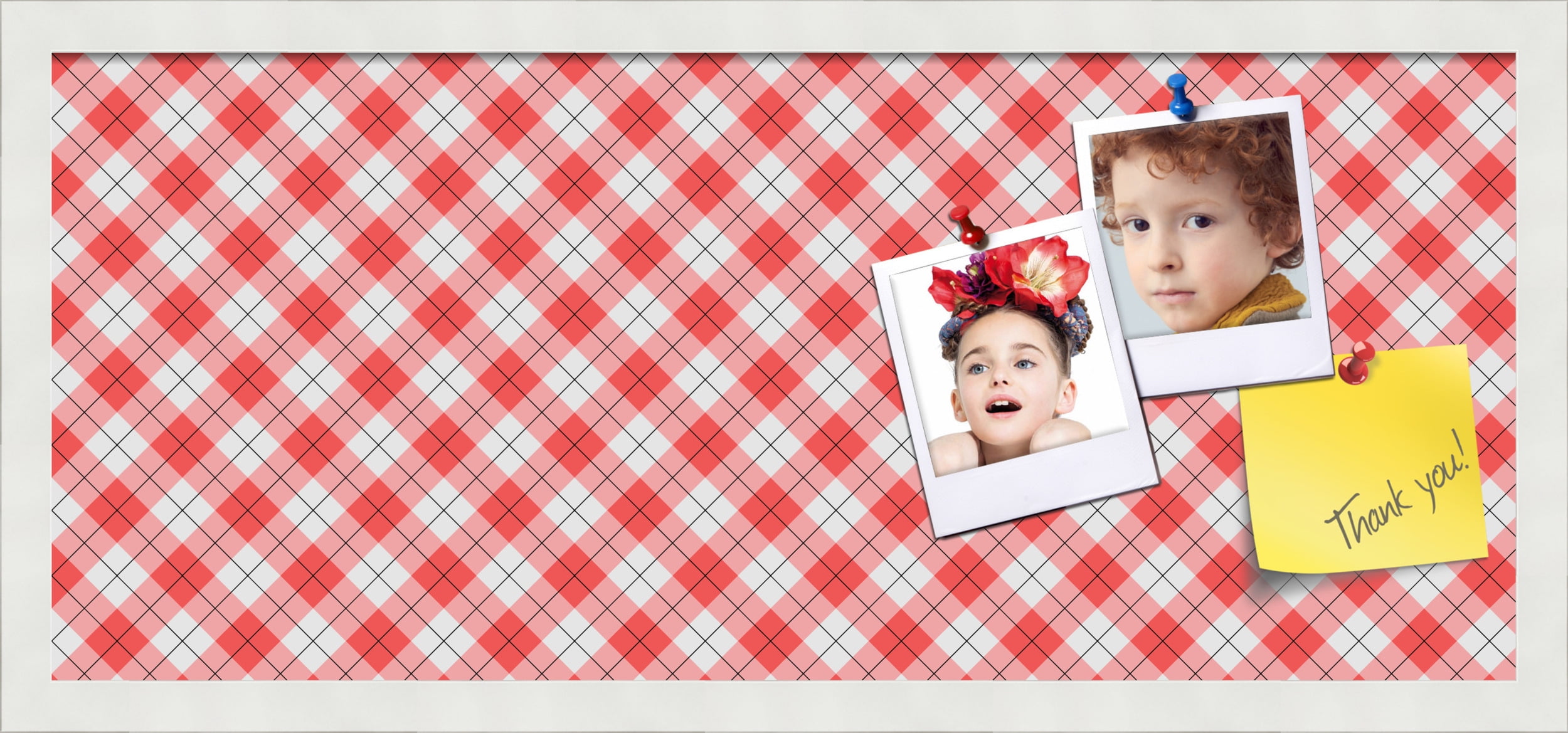 PinPix ArtToFrames 26x10 Custom Cork Bulletin Board Argyle Red   Poster Board Has a Fabric Style Canvas Finish, Framed in Satin White Frame (PinPix-646)