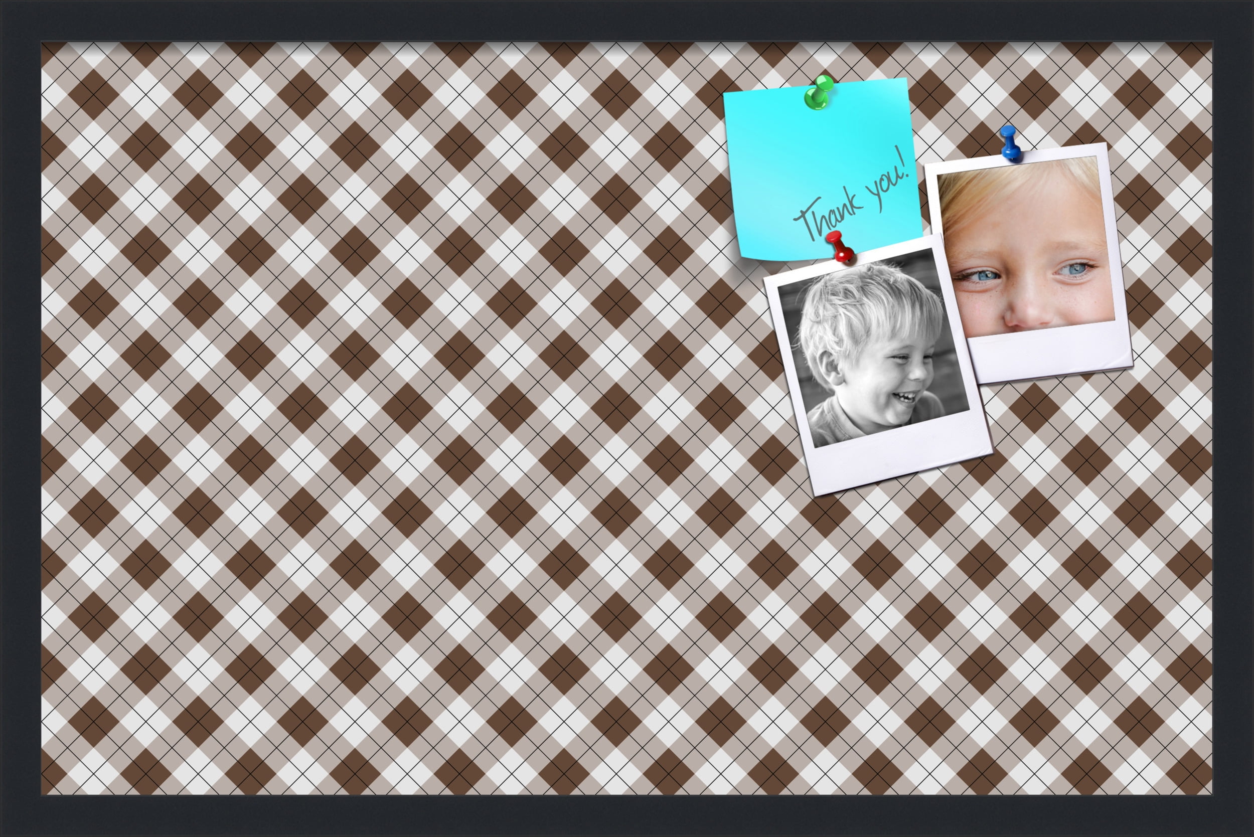 PinPix ArtToFrames 26x16 Custom Cork Bulletin Board Argyle Brown   Poster Board Has a Fabric Style Canvas Finish, Framed in Satin Black (PinPix-631)