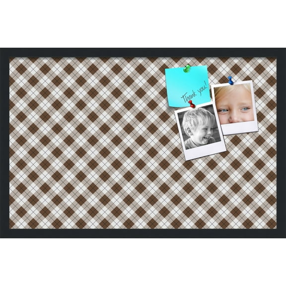PinPix ArtToFrames 26x16 Custom Cork Bulletin Board Argyle Brown   Poster Board Has a Fabric Style Canvas Finish, Framed in Satin Black (PinPix-631)