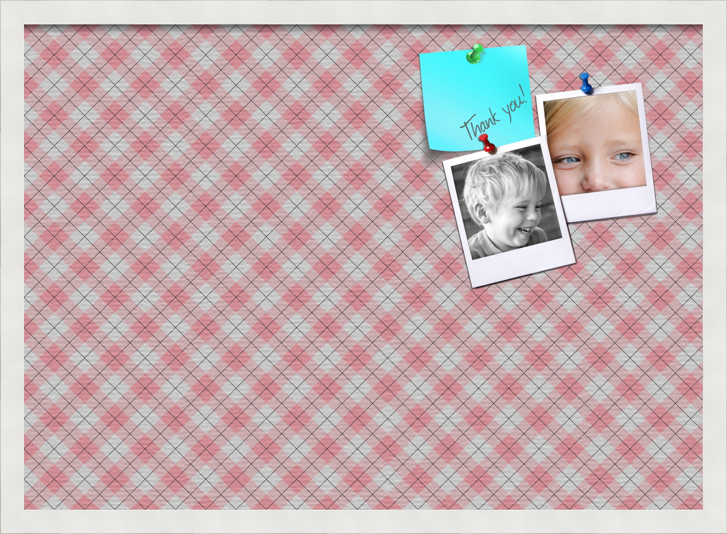 PinPix ArtToFrames 26x18 Custom Cork Bulletin Board Argyle Light Pink   Poster Board Has a Fabric Style Canvas Finish, Framed in Satin White Frame (PinPix-649)