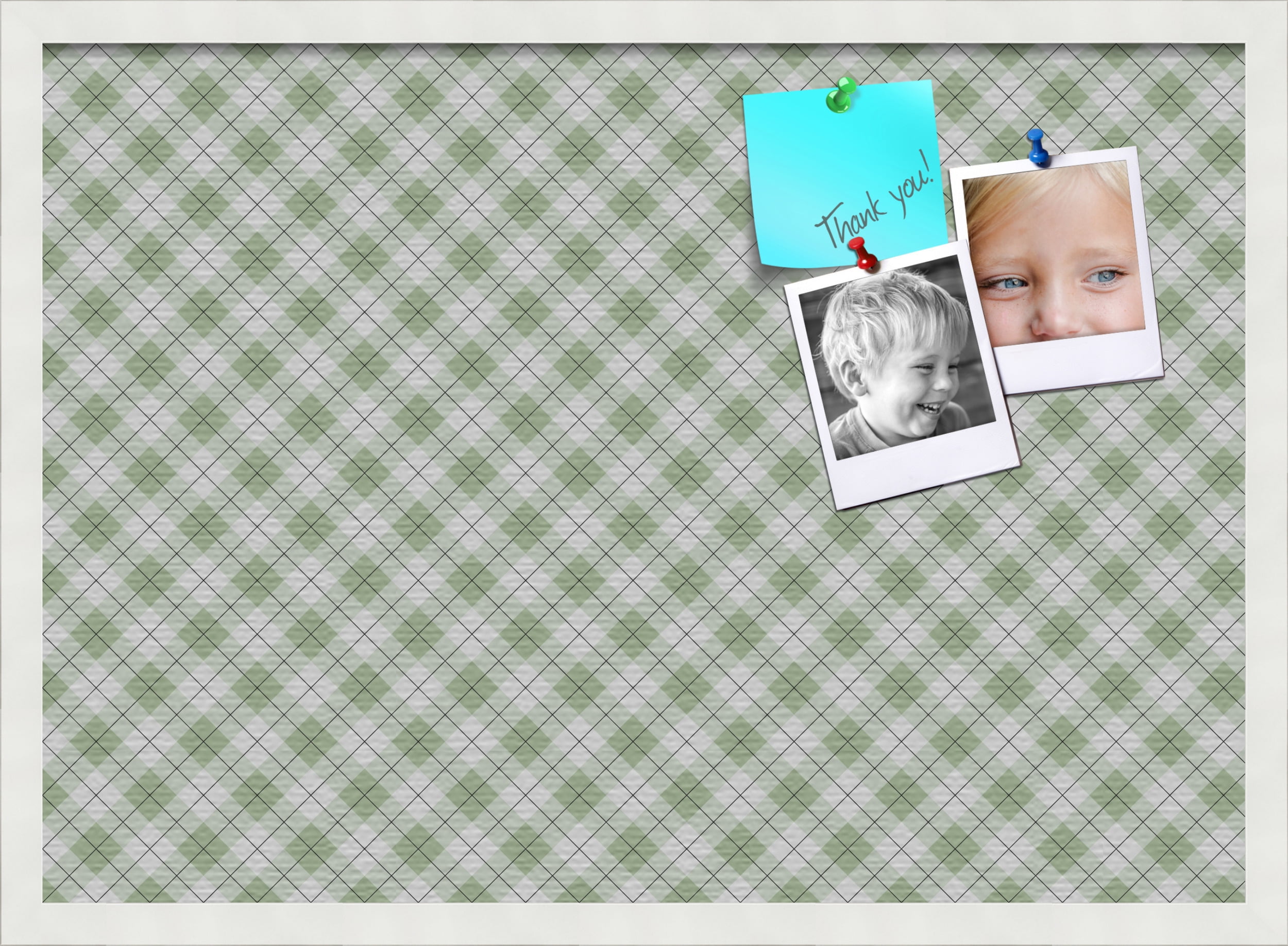 PinPix ArtToFrames 26x18 Custom Cork Bulletin Board Argyle Lime Green   Poster Board Has a Fabric Style Canvas Finish, Framed in Satin White Frame (PinPix-641)