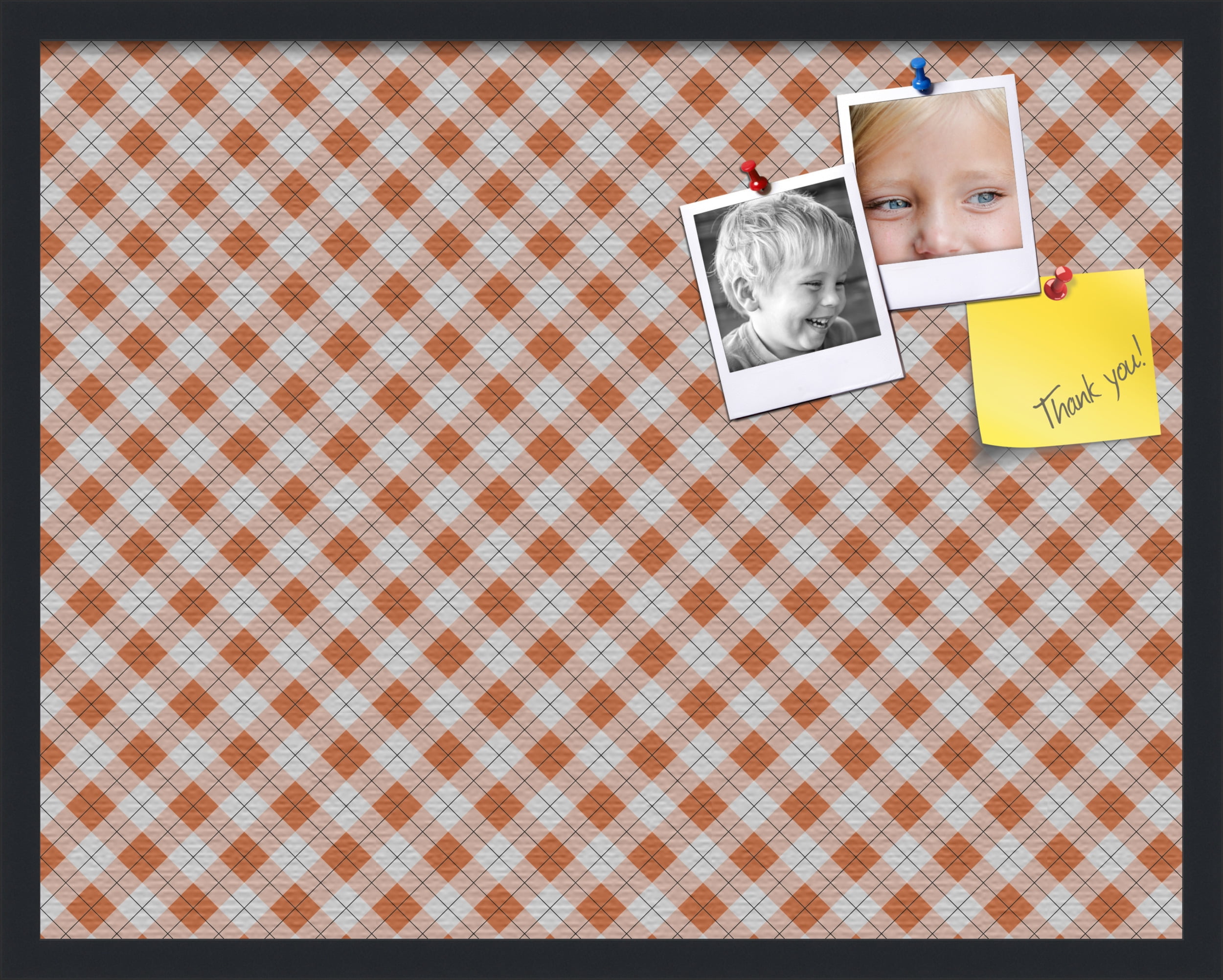 PinPix ArtToFrames 26x20 Custom Cork Bulletin Board Argyle Burnt Orange   Poster Board Has a Fabric Style Canvas Finish, Framed in Satin Black (PinPix-634)