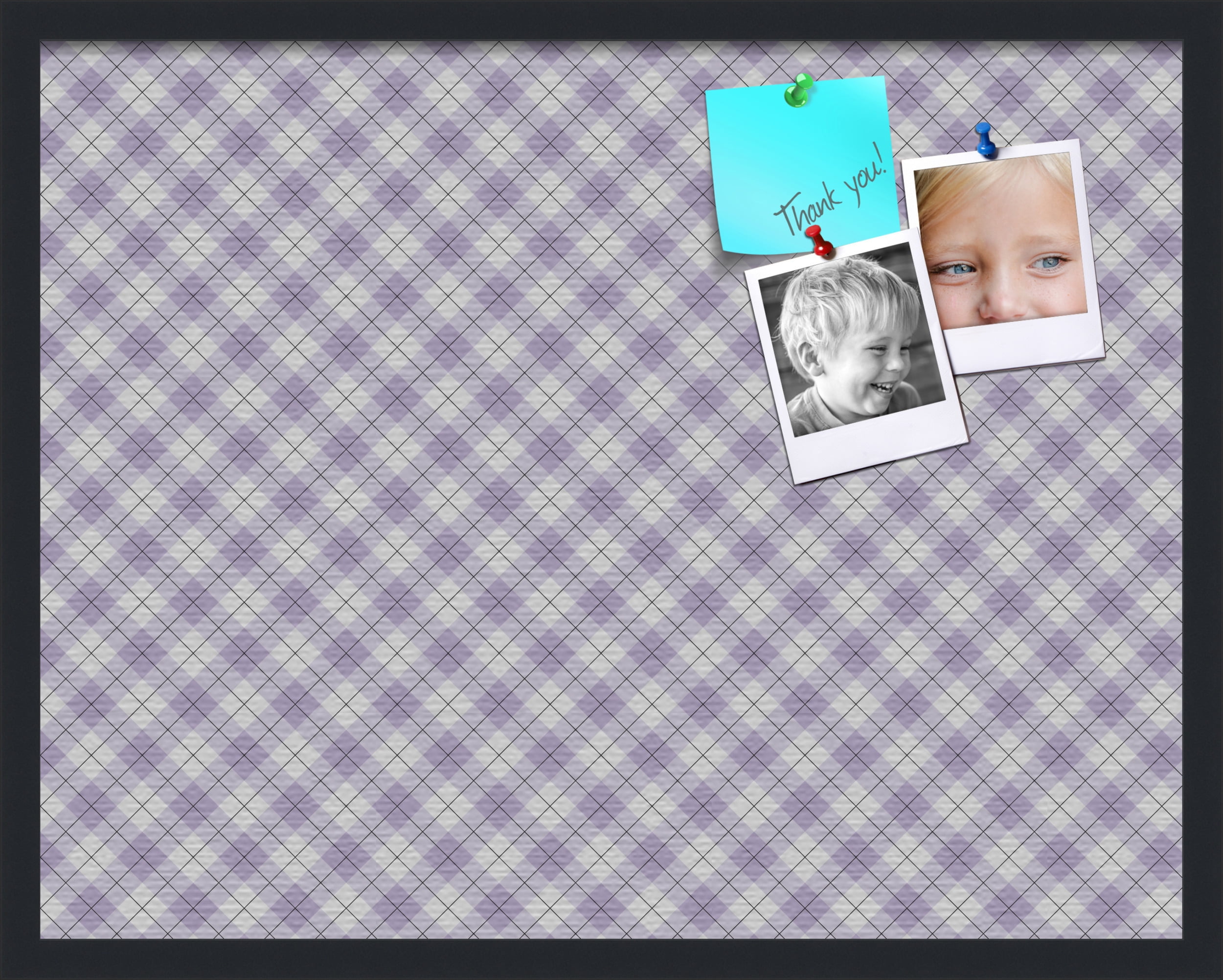 PinPix ArtToFrames 26x20 Custom Cork Bulletin Board Argyle Lilac   Poster Board Has a Fabric Style Canvas Finish, Framed in Satin Black (PinPix-639)